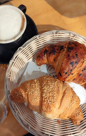 Soy cappuccino and apricot and chocolate vegan cornettos at D'Angelo Caffè & Gastronomia in Rome