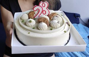 Lotus-pistachio-coconut birthday cake  at Tom Itzhaki in Tel Aviv