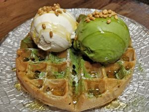 Dairy-free waffles with 2 flavours of ice cream at Hvala - Craig Rd in Central Singapore