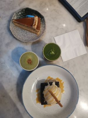 Caramel cake, brownie with ice-cream, matcha lattes at Hvala - Craig Rd in Central Singapore