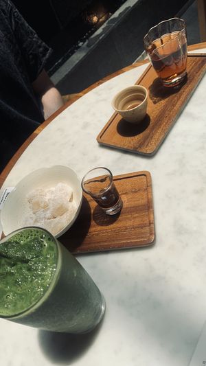 Ice blended matcha with oatmilk, yuzu warabi mochi and aged shou mei white tea   at Hvala - Craig Rd in Central Singapore