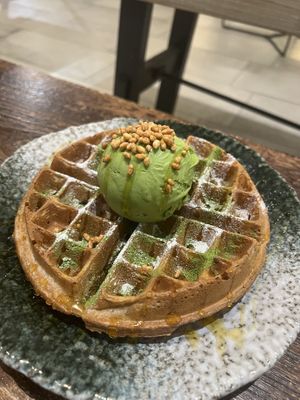 Waffle with matcha ice cream  at Hvala - Craig Rd in Central Singapore