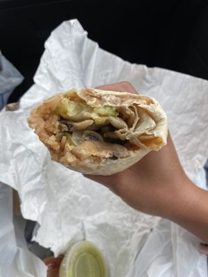 Veggie Burrito without cheese or sour cream at Rose's Taco Grill in Riverdale