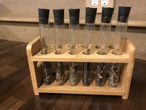 Tea blends that are at your table so you can smell the blends   at The Mad Herbalist in Clarksville