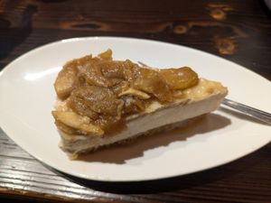 Vegan apple caramel cheesecake at Norbu in Lancaster