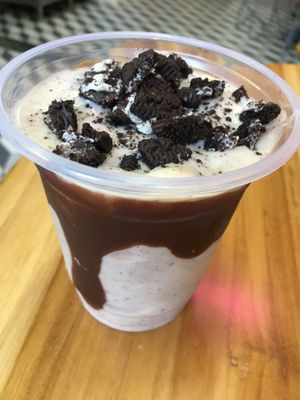 OMG. Cookies and cream milkshake. Normally comes w vegan whipped cream but they were out. Still rich + delicious   at Bob & Sue in Medellin