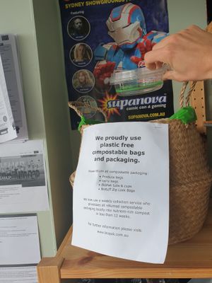 Compostable packaging  at Adamstown Greengrocer in Adamstown