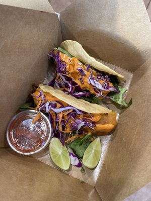 Fish tacos  at Vegan Castle in Long Beach