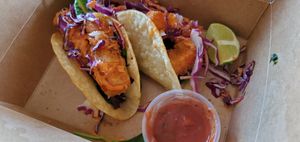 Amazing tacos. Get one of each. at Vegan Castle in Long Beach