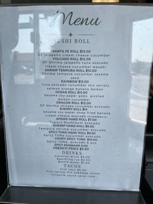 Menu the day I visited at Vegan Castle in Long Beach