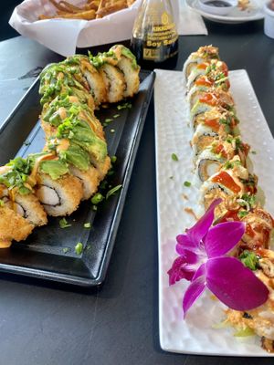 Dragon and Red Dragon rolls at Vegan Castle in Long Beach