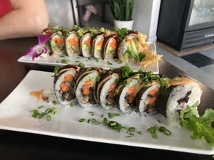 Spider roll (back) and LBC roll (front)  at Vegan Castle in Long Beach