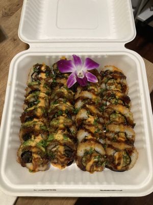 A bunch of rolls we brought home!  at Vegan Castle in Long Beach