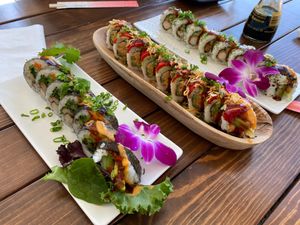 Long Beach, Red Dragon, and Shrimp Tempura at Vegan Castle in Long Beach