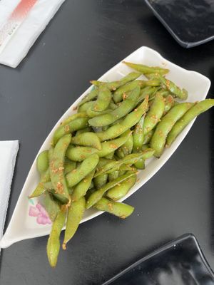Spicy edamame   at Vegan Castle in Long Beach