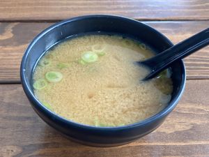 Miso soup   at Vegan Castle in Long Beach