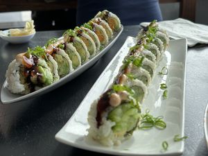 Vegetable tempura roll and avocado cucumber roll   at Vegan Castle in Long Beach