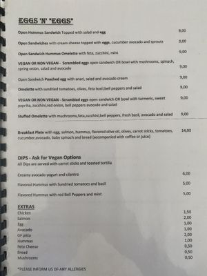 Vegan ‘egg’ options available, made with scrambled tofu  at Bakery Kafeneio in Limassol