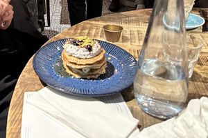 Blueberry and Chia pancakes  at Megan's on the High Street in West London