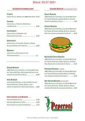 Karte Seite 2 at Bistro Peperoni in Schriesheim