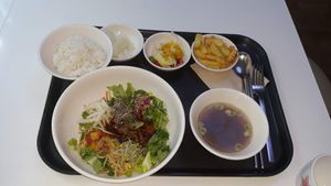 Bibimbap and side dishes at Loving Hut - Rodeo in Daegu