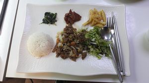 Grilled bulgogi and side dishes at Loving Hut - Rodeo in Daegu