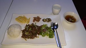 Grilled bulgogi and side dishes at Loving Hut - Rodeo in Daegu