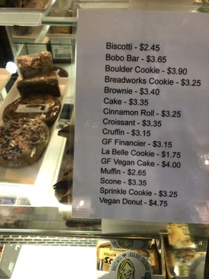 Baked goods menu at Flatiron Coffee in Boulder