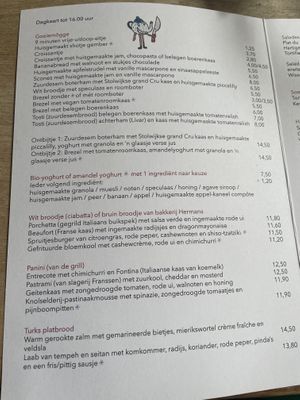 Menu  at Zondag in Maastricht