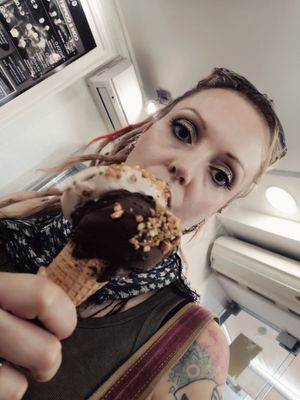 Chocolate fondent and hazelnut ice cream with peanuts at GeIicia in Lagos