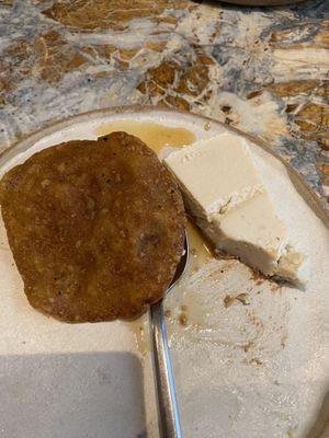 Cheese cake dessert with corn tostada  at Hoy in Paris