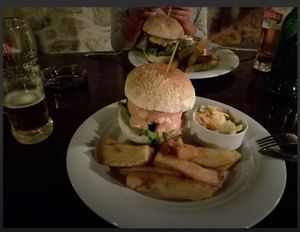 Vegetarian burgers with fries and coleslaw  at Bounty  in Sibenik