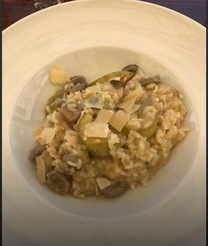 Vegan risotto with courgettes and broad beens  at Bounty  in Sibenik