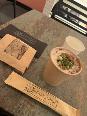 Black Lentil Soup (Black Daal) w/GF Naan  at Root 2 Rise in Pleasantville