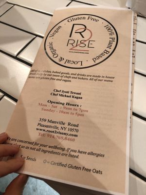 Menu   at Root 2 Rise in Pleasantville