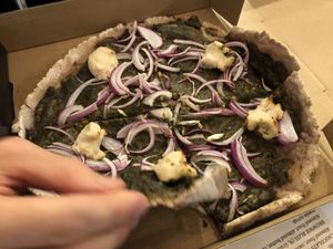 Pesto pizza no oil no tomato 
  at Root 2 Rise in Pleasantville