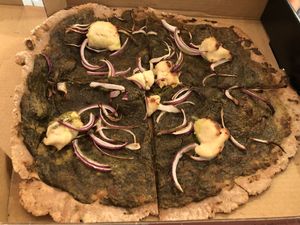 Pesto pizza no oil no tomato 
  at Root 2 Rise in Pleasantville