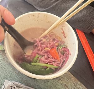 Thai peanut ramen, lots of fresh veggies  at Root 2 Rise in Pleasantville