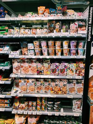 Dry vegan options. Things like oatmeal, sweeteners, special flours, just add water meals, etc.  at Coop Zürich Stadelhofen in Zurich