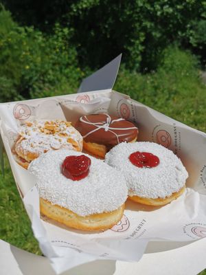 Strawberry & cream, Boston Cream, & Manchester Tart 😍 at The Doughnut Whisperer in Chester