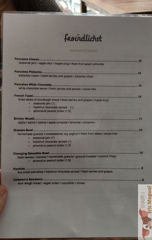 Brunch Menu at Froindlichst in Berlin