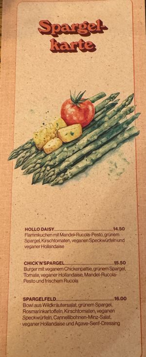 Menu (Asparagus, seasonal).  at Froindlichst in Berlin