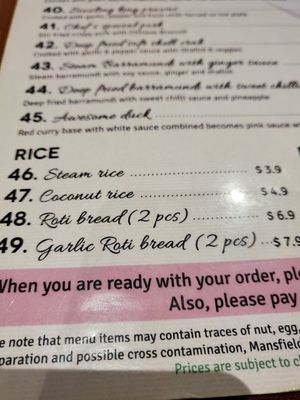 Menu at Mansfield Thai in Mansfield