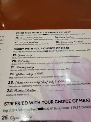 Menu at Mansfield Thai in Mansfield