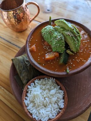 Traditional pepián with mini tamale at Maracuyá in Flores