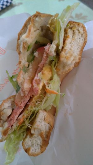 Bacon & egg bagel at Loving Hut 愛家 in Jian