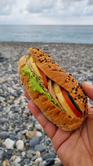 Sandwich with apple, Tomato, lettuce, and much more. 60TWD at Loving Hut 愛家 in Jian