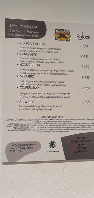 Vegan section of the menu at Panzeropoli by Benny in Bari