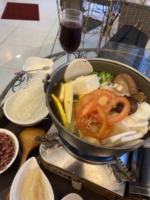 Lemongrass hot pot set, with dessert and cactus juice    at Loving Hut 愛家好朋友素食屋 in Penghu