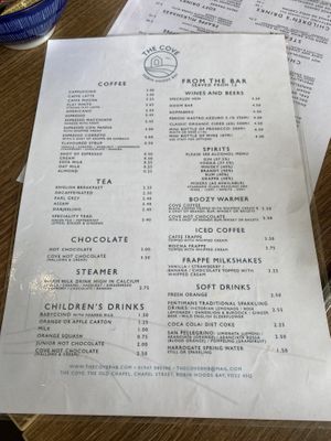 The cove menu at The Cove in Robin Hoods Bay
